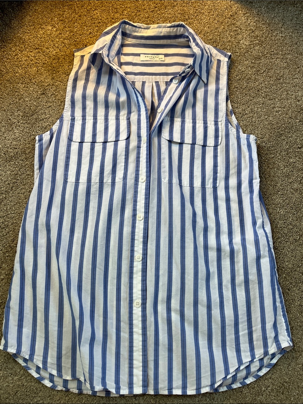 ⛵️⛵️Equipment 💯% Cotton Blue Striped szXS (runs big) Sleeveless Button Down EUC
